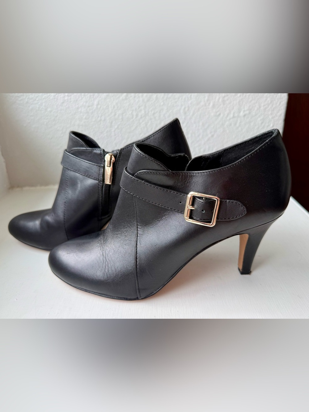 Vince Camuto Black Leather Buckle Ankle Booties